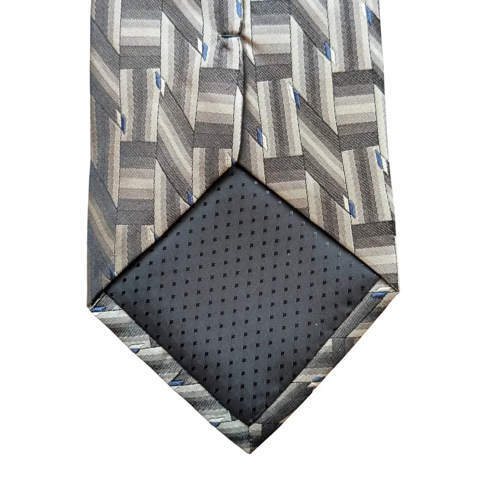 J.Ferrar Silk Necktie Grey Silver Geometric Woven Pattern Hand Made 57.75